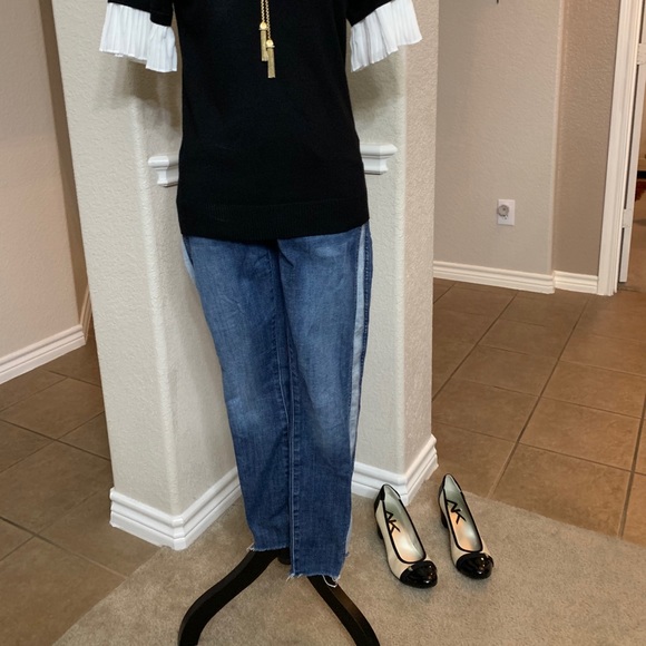 7 for all mankind blue skinny denim cropped tuxedo striped jeans Size 24 - Picture 12 of 15